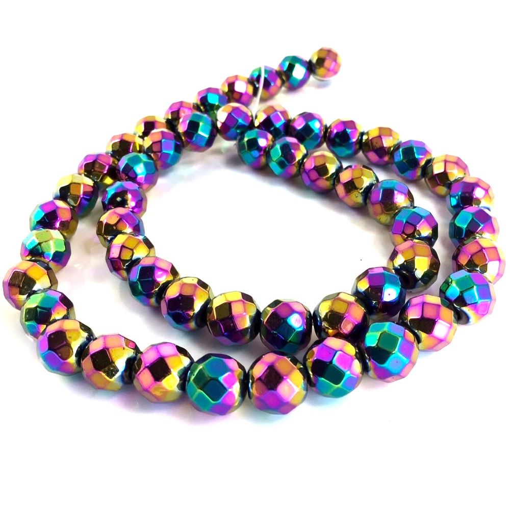 Rainbow Hematite (Non Magnetic) Beads Faceted Round 6mm Strand Of 62+