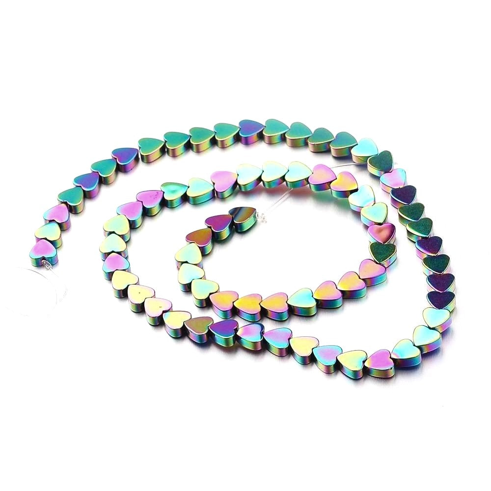 Rainbow Hematite (Non Magnetic) Beads Flat Heart 6mm Strand Of 65+