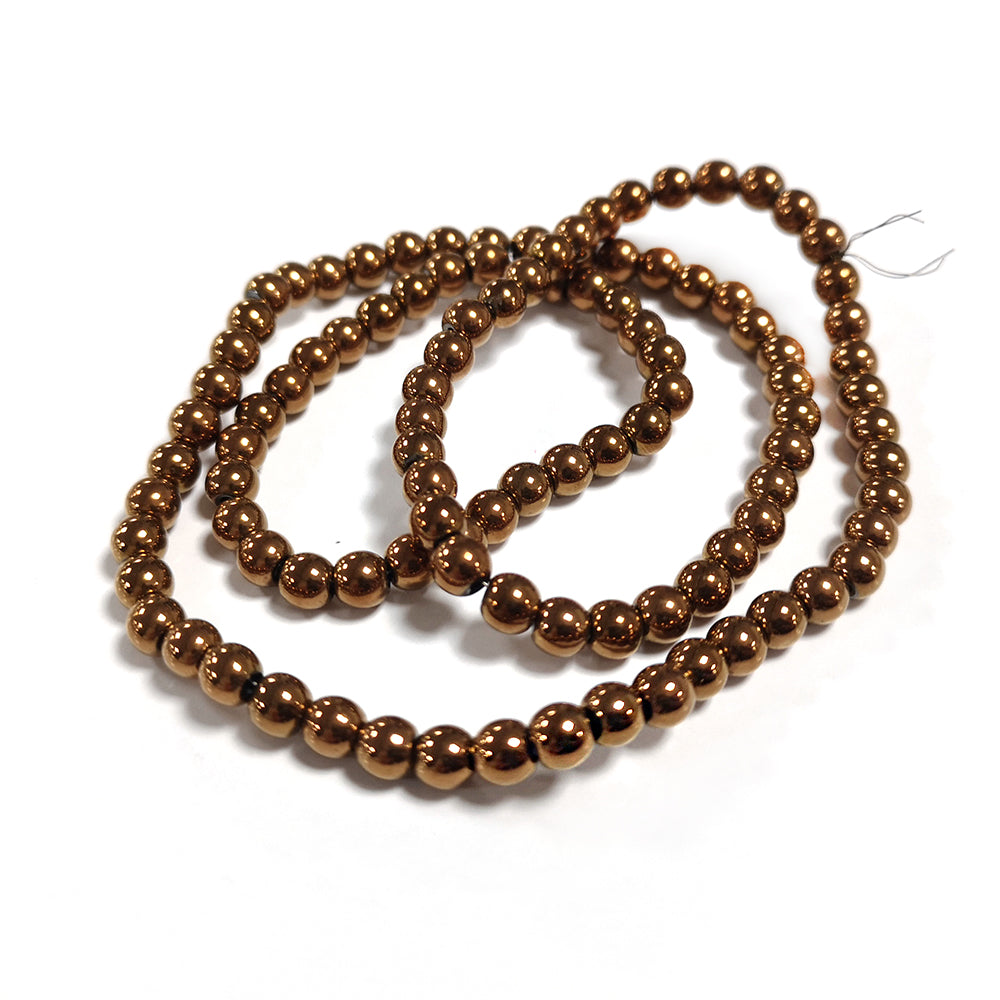 Pale Bronze Hematite (Non Magnetic) Beads Plain Round 4mm Strand Of 95+