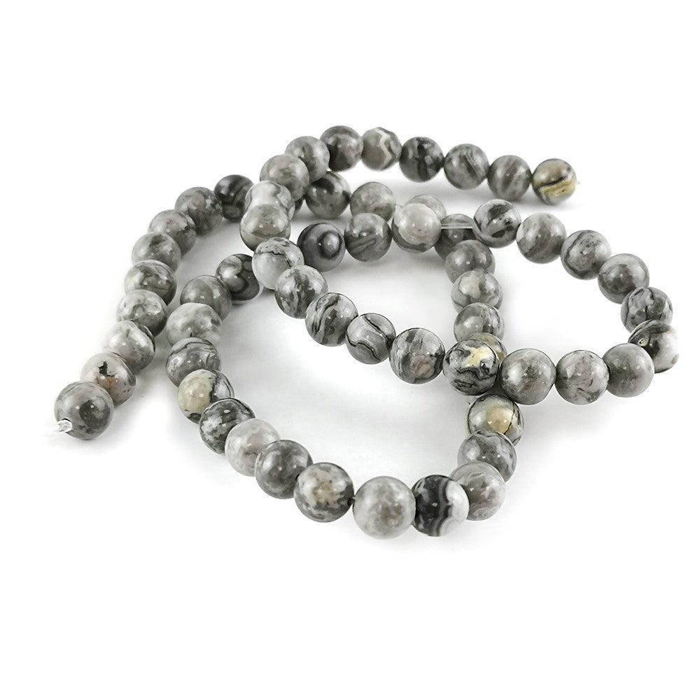 Grey/Black Scenery Jasper Beads Plain Round 6mm Strand Of 55+