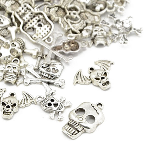 Metal Alloy Skull Charms Antique Silver 5-40mm Pack Of 30g