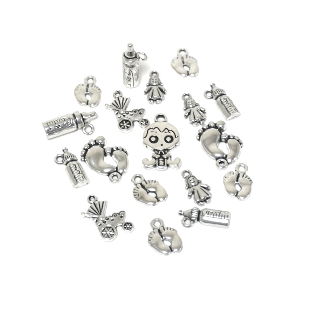 Metal Alloy Baby Charms Antique Silver 5-40mm Pack Of 20g