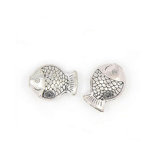 Antique Silver Metal Alloy Beads Fish 11x14mm Pack Of 20