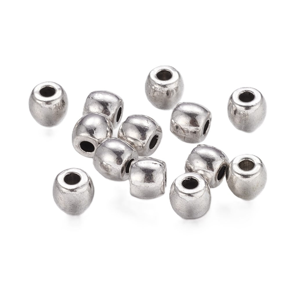 Antique Silver Metal Alloy Beads Barrel Spacer 5x6mm Pack Of 30