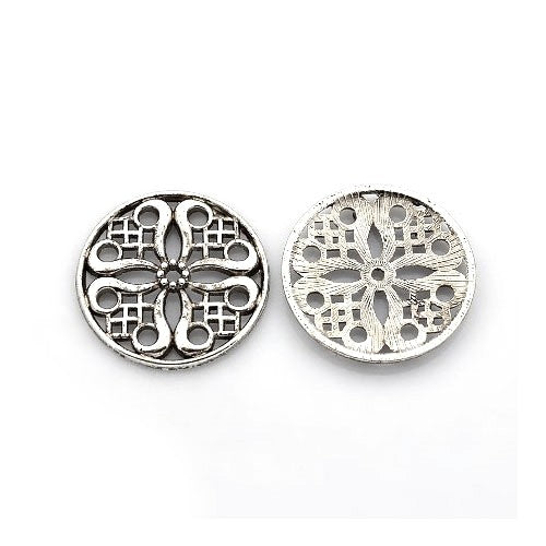 Antique Silver Metal Alloy Beads Flat Round Spacer 24mm Pack Of 10