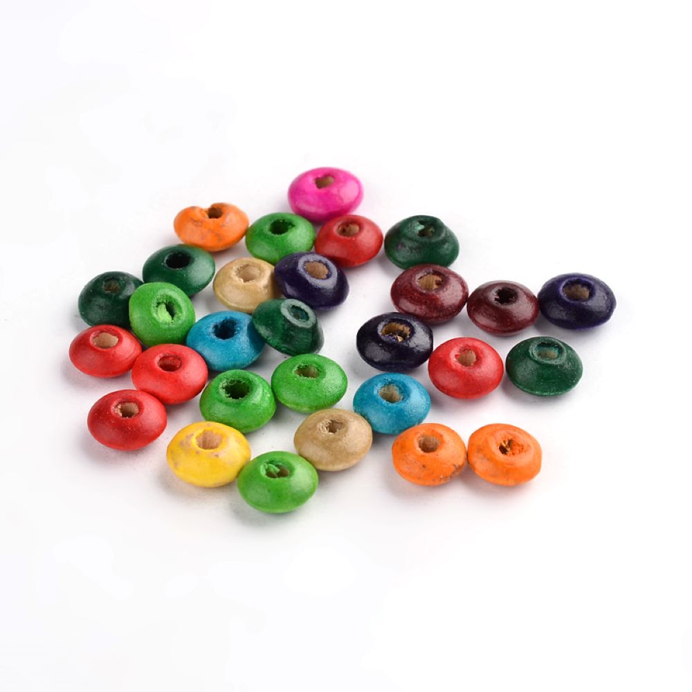 Mixed-Colour Wood Beads Plain Rondelle 4x8mm Pack Of 400+