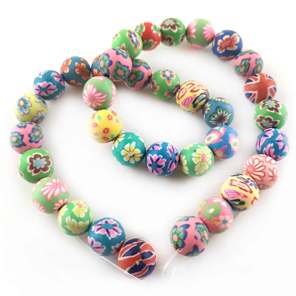 Mixed-Colour Polymer Clay Beads Plain Round 12mm Strand Of 30+