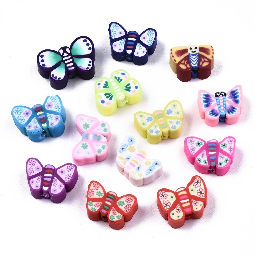 Mixed-Colour Polymer Clay Beads Butterfly 7x10mm Pack Of 30