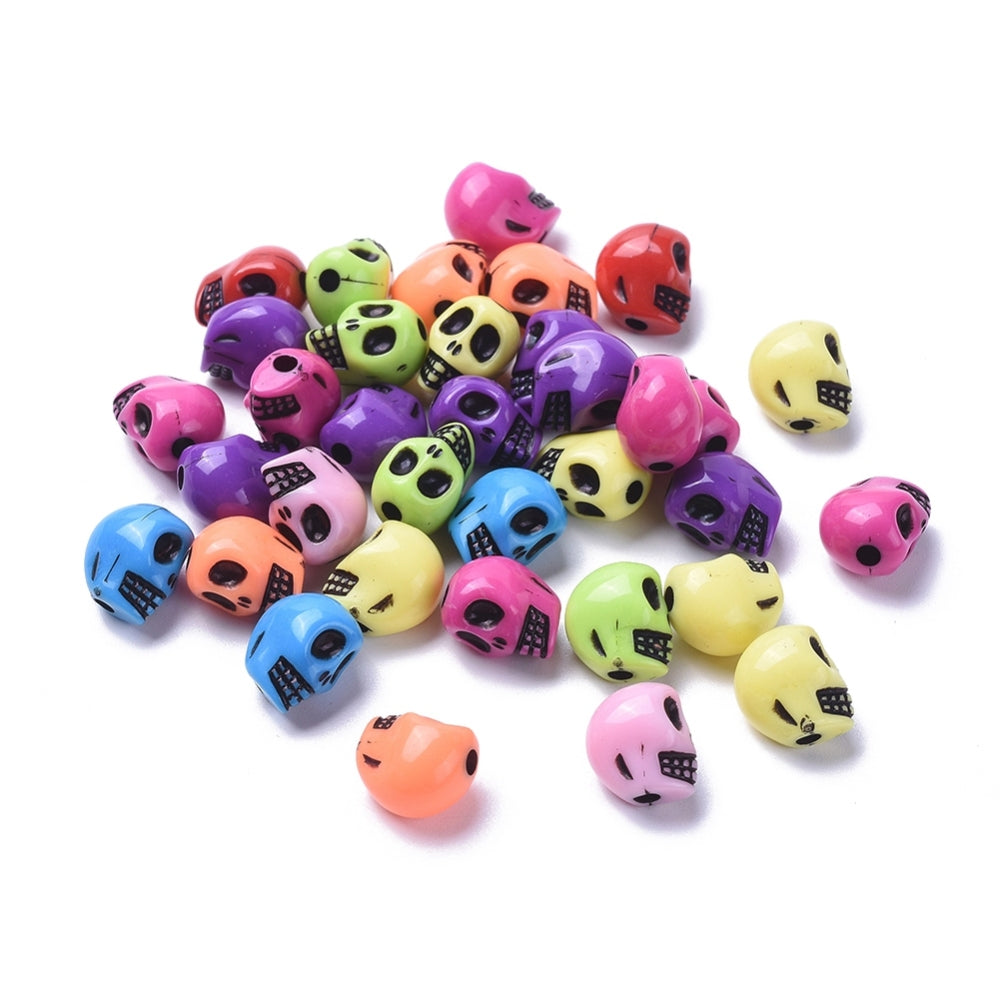 Mixed-Colour Acrylic Beads Skull 10x13mm Pack Of 20