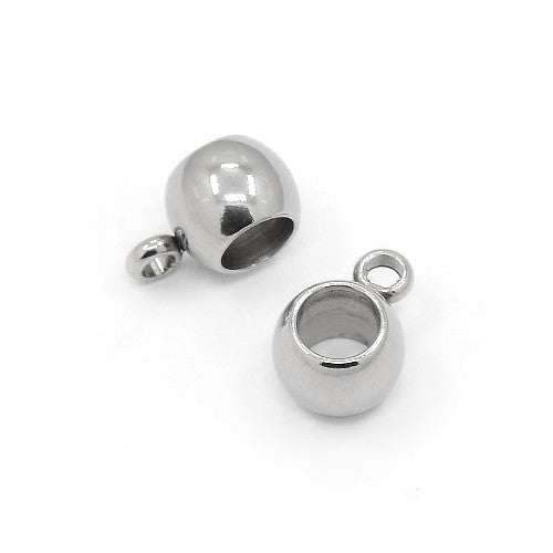 Stainless Steel Charm Hangers Silver Barrel 5x9mm Pack Of 3