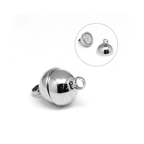 Stainless Steel Magnetic Clasp Silver Round 8x12mm 