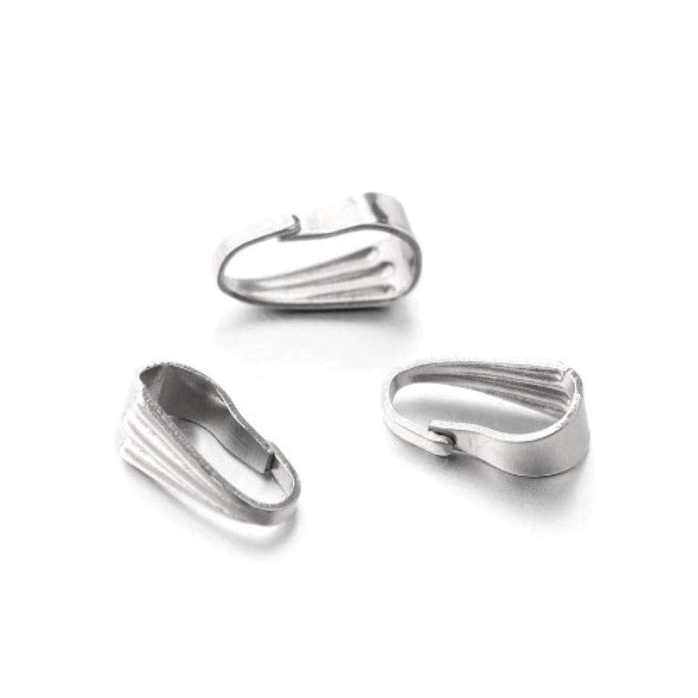 Stainless Steel Snap On Spring Pinch Bails Silver Oval 3.5x8.5mm Pack Of 20