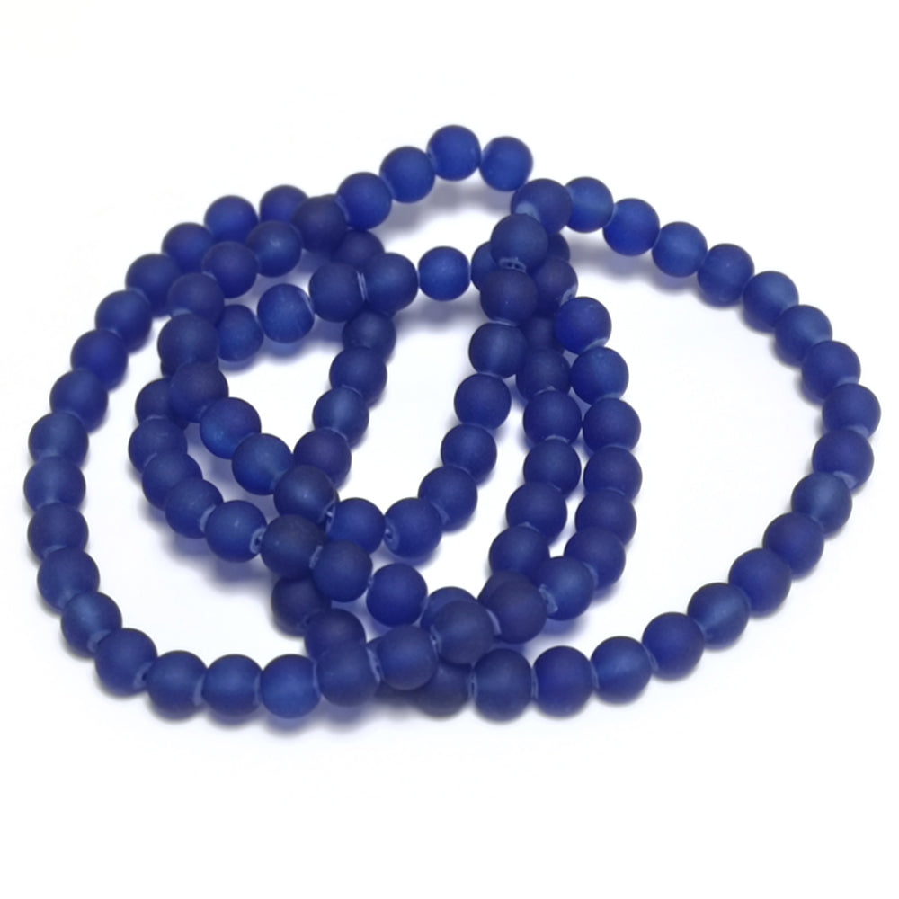 Blue Glass Beads Plain Round 8mm Frosted Strand Of 100+