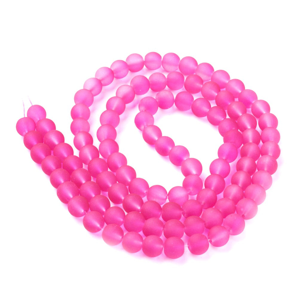 Neon Pink Glass Beads Plain Round 8mm Frosted Strand Of 100+