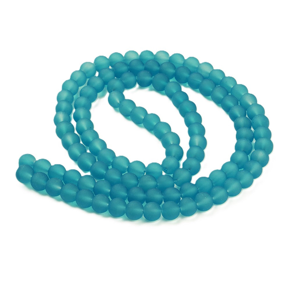 Teal Green Glass Beads Plain Round 8mm Frosted Strand Of 100+