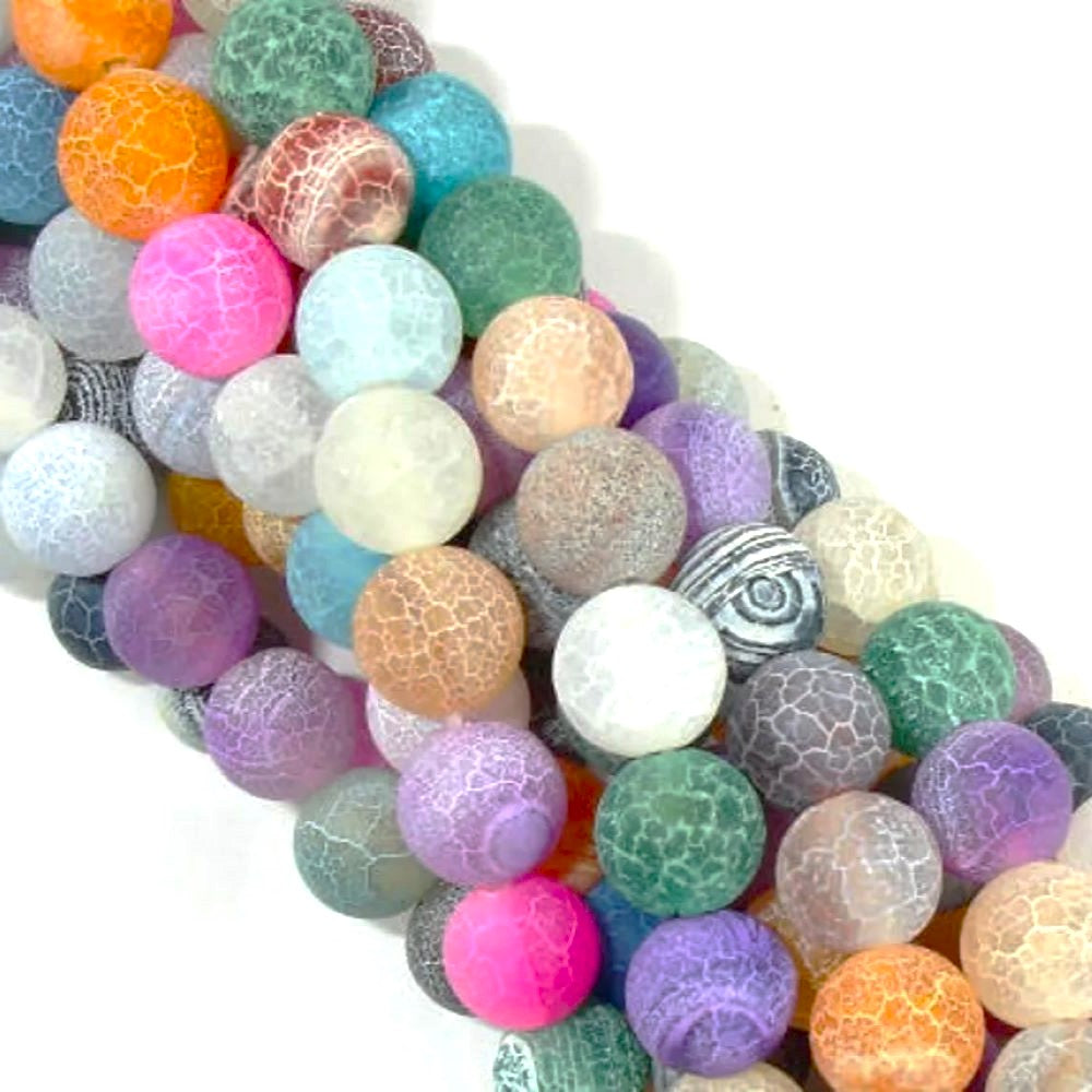 Mixed-Colour Cracked Agate Beads Plain Round 6mm Frosted Strand Of 60+
