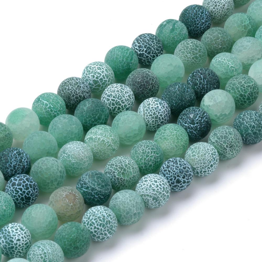Green Cracked Agate Beads Plain Round 6mm Frosted Strand Of 61+