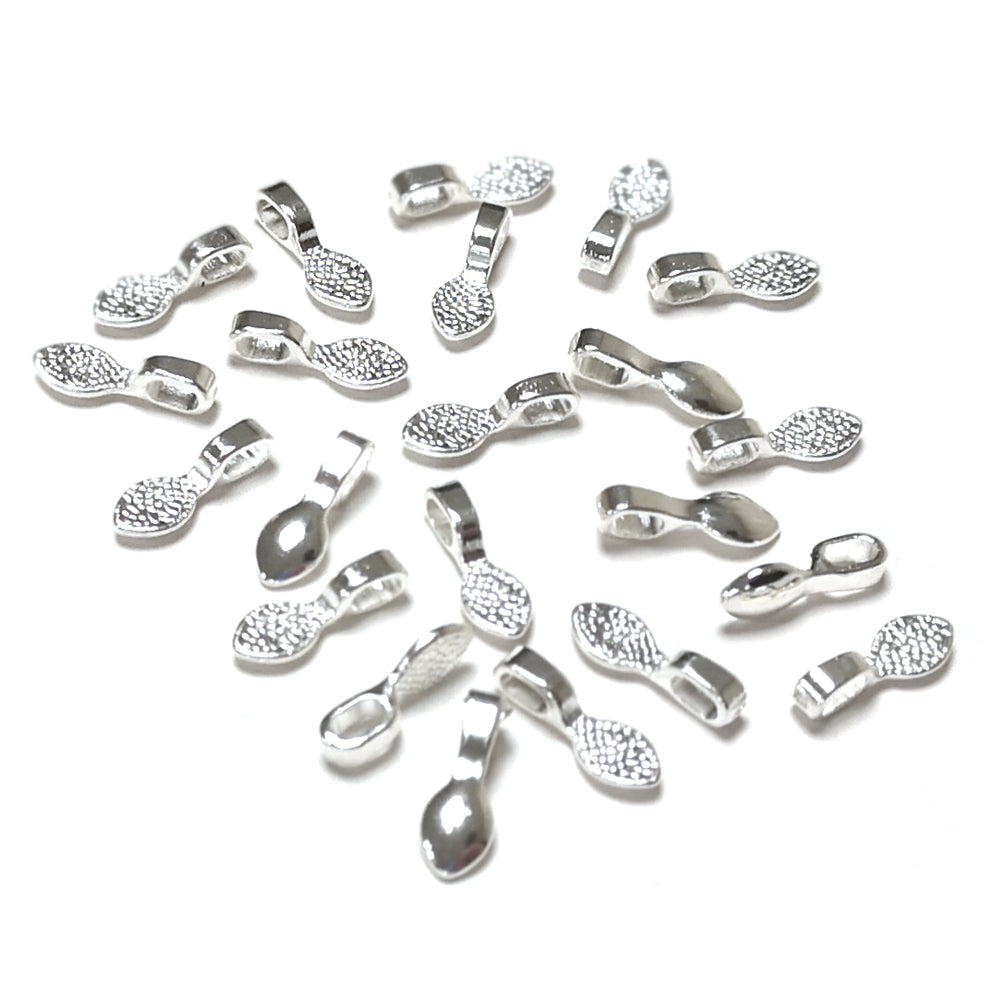 Plated Alloy Glue On Bails Silver Leaf 5.5x16mm Pack Of 22