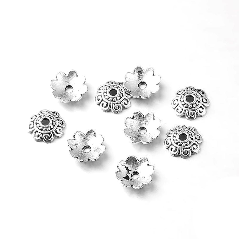 Metal Alloy Bead Caps Antique Silver Flower 2x8mm Pack Of 100+