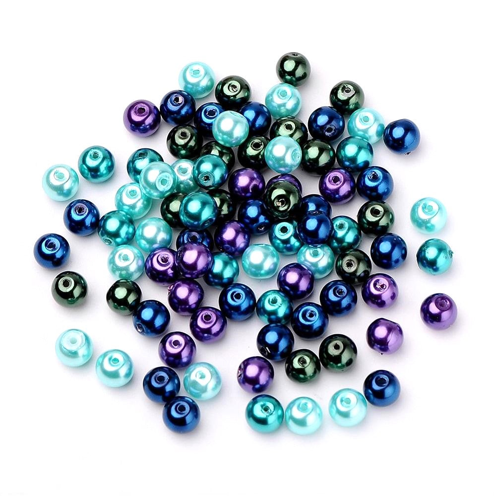 Blue/Purple Glass Beads Plain Round 8mm Pearlised Pack Of 100