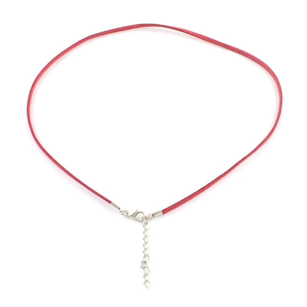 Faux Suede Necklace Blanks Red/Silver 49x2mm Pack Of 5