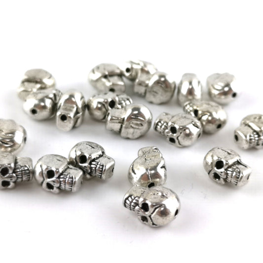 Antique Silver Metal Alloy Beads Skull 6.5x9mm Pack Of 20