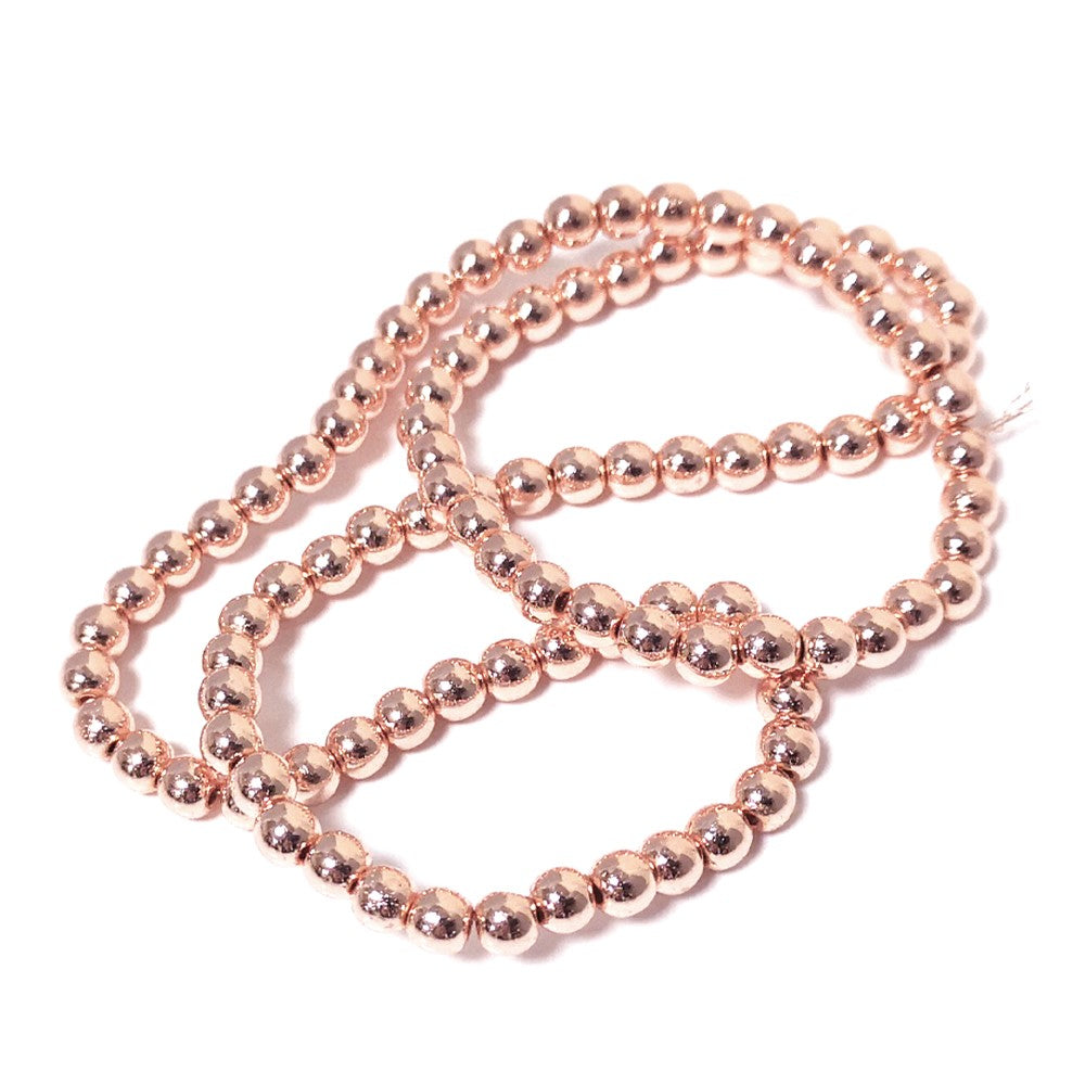 Rose Gold Hematite (Non Magnetic) Beads Plain Round 4mm Strand Of 95+