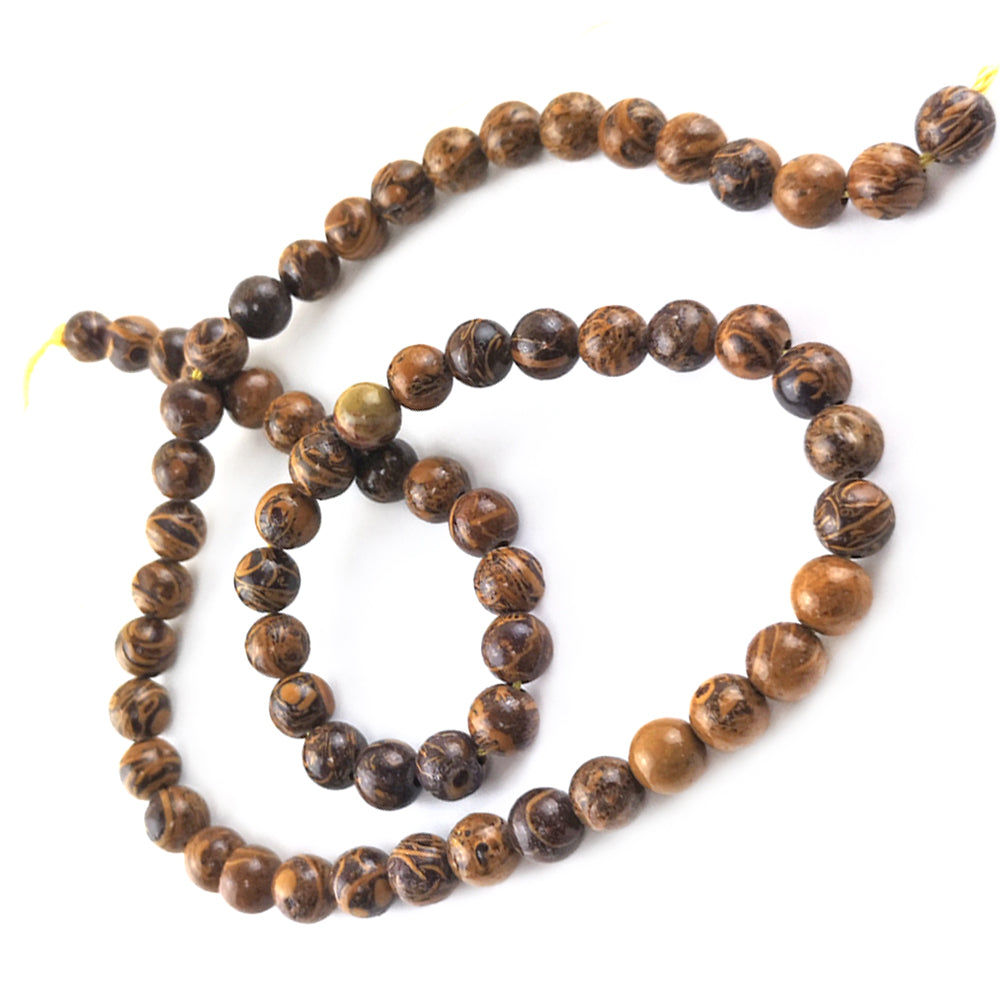 Brown/Orange Miriam Calligraphy Stone Beads Plain Round 6mm Strand Of 60+