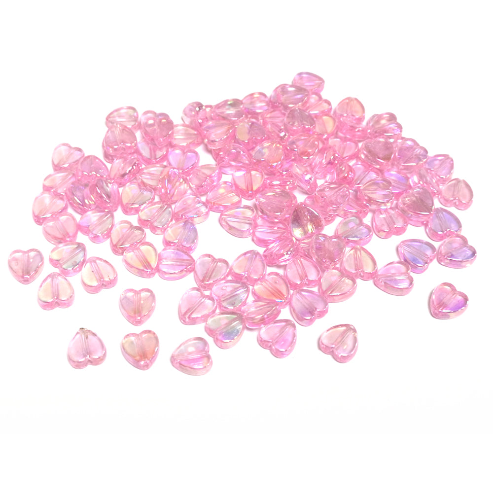 Pink Acrylic Beads Heart 8.5x9mm AB Pack Of 100+