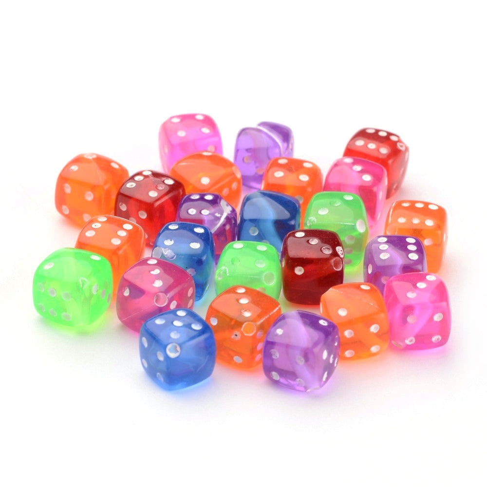 Mixed-Colour Acrylic Beads Cube 8mm Dice Pack Of 100+