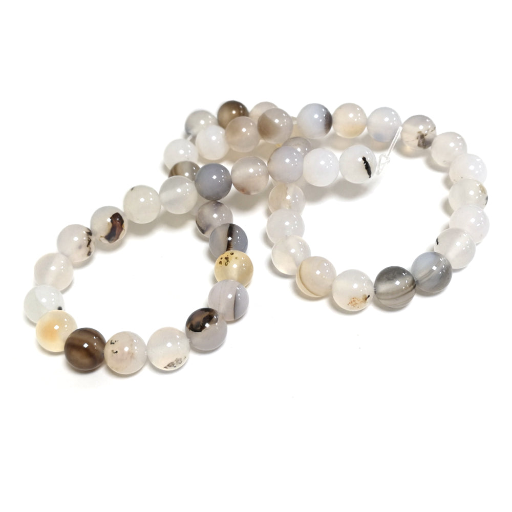 White/Brown Dendritic Agate Beads Plain Round 8mm Strand Of 45+