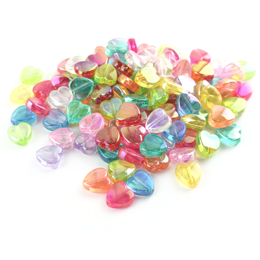 Mixed-Colour Acrylic Beads Heart 8.5x9mm AB Pack Of 100+