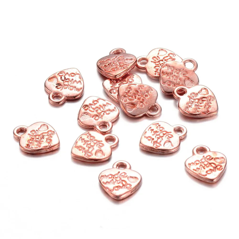 Metal Alloy "Made With Love" Heart Charms Rose Gold 9.5x12mm Pack Of 30