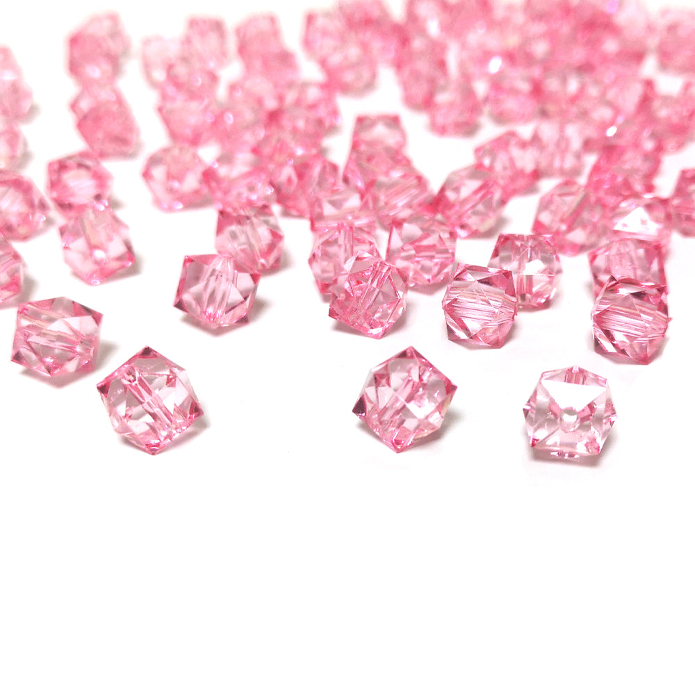 Pink Acrylic Beads Faceted Cube 8mm Pack Of 100+