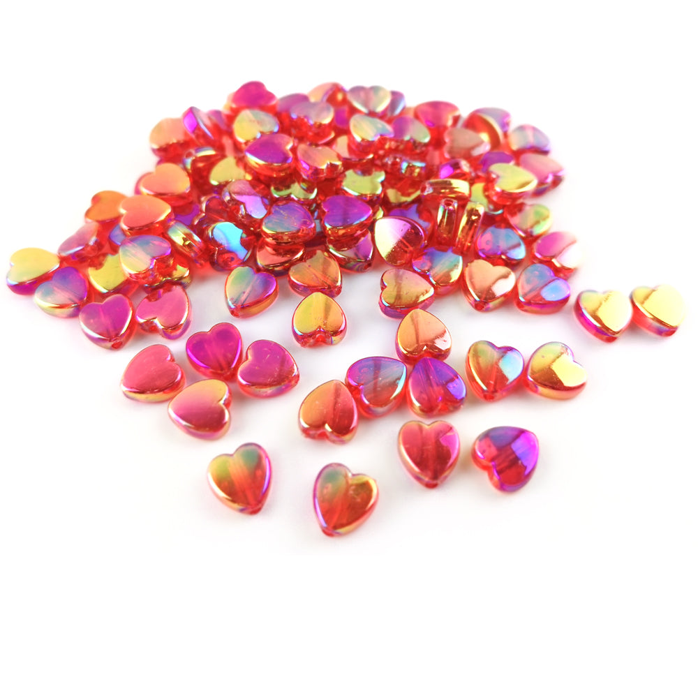 Red Acrylic Beads Heart 8.5x9mm AB Pack Of 100+