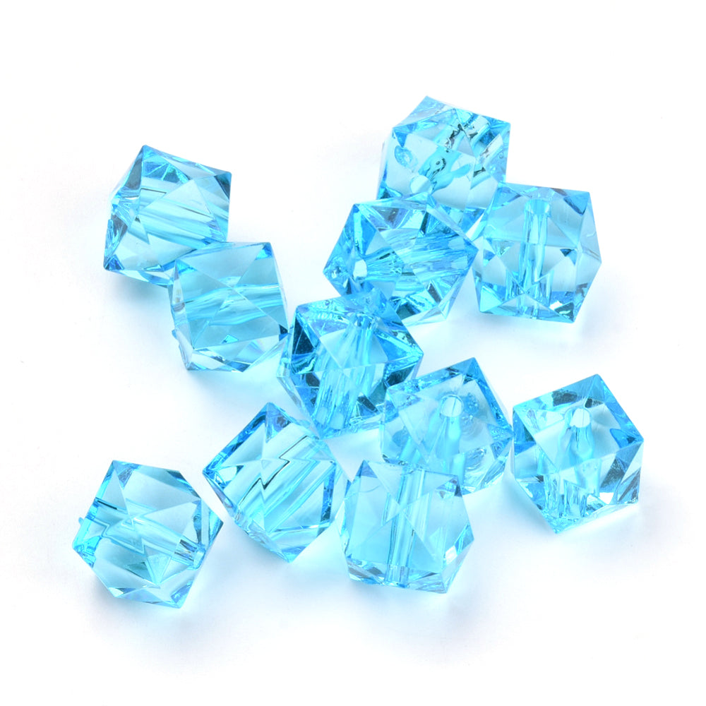 Cyan Acrylic Beads Faceted Cube 8mm Pack Of 100+