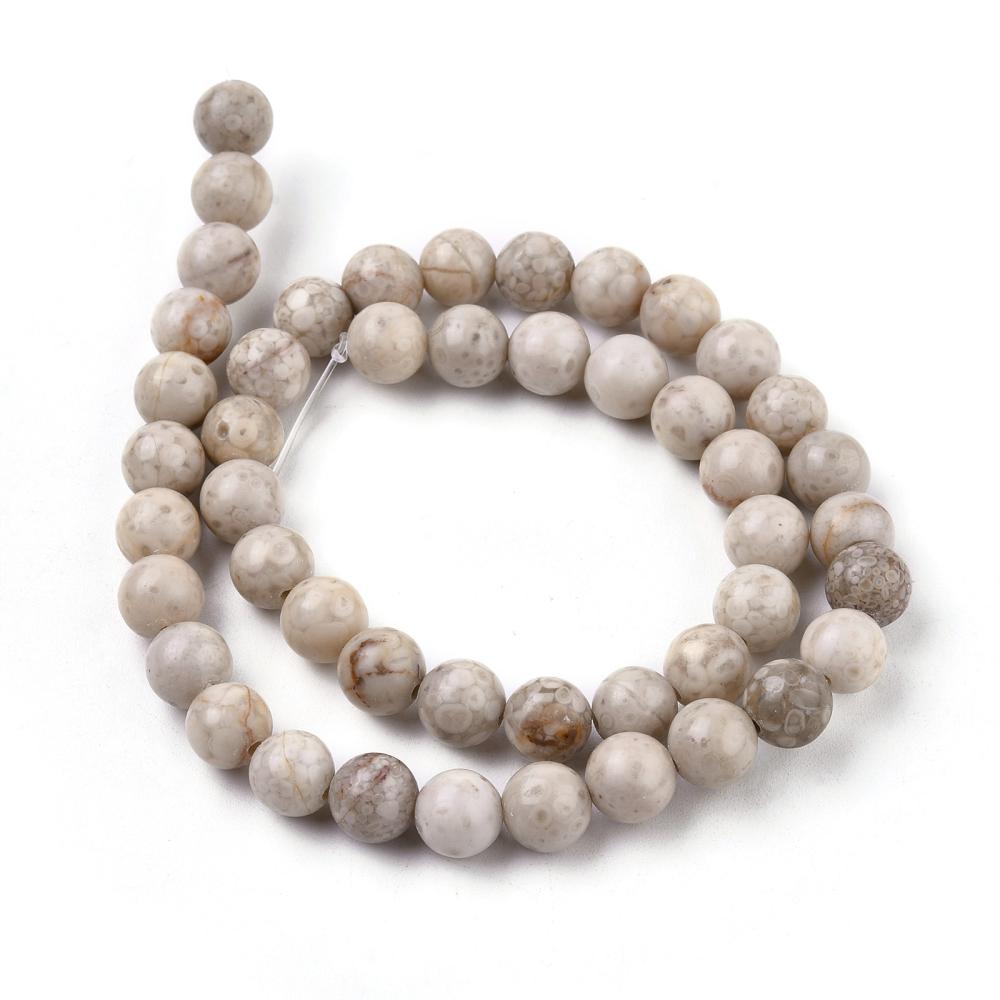 Beige Maifanite Fossil Crinoid Beads Plain Round 8mm Strand Of 45+