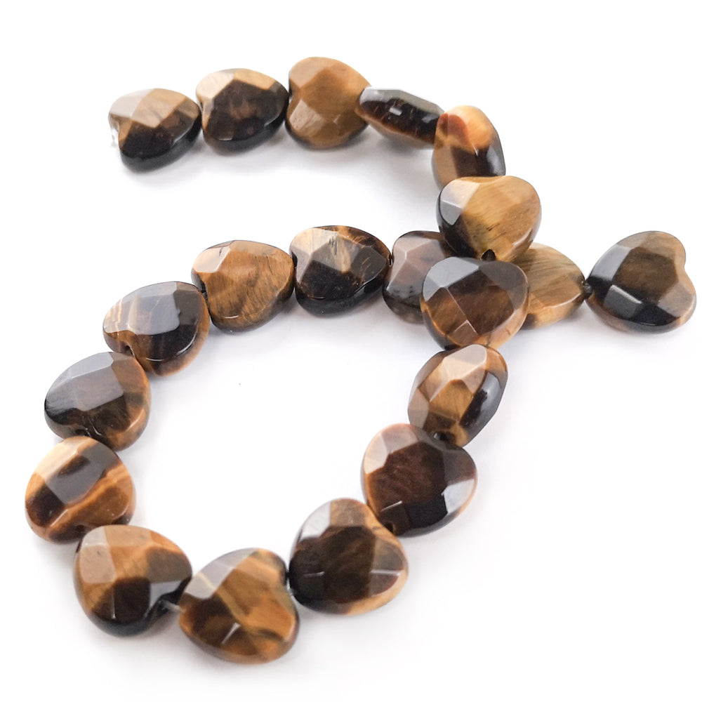 Yellow/Brown Tiger Eye Beads Faceted Heart 10mm Strand Of 20