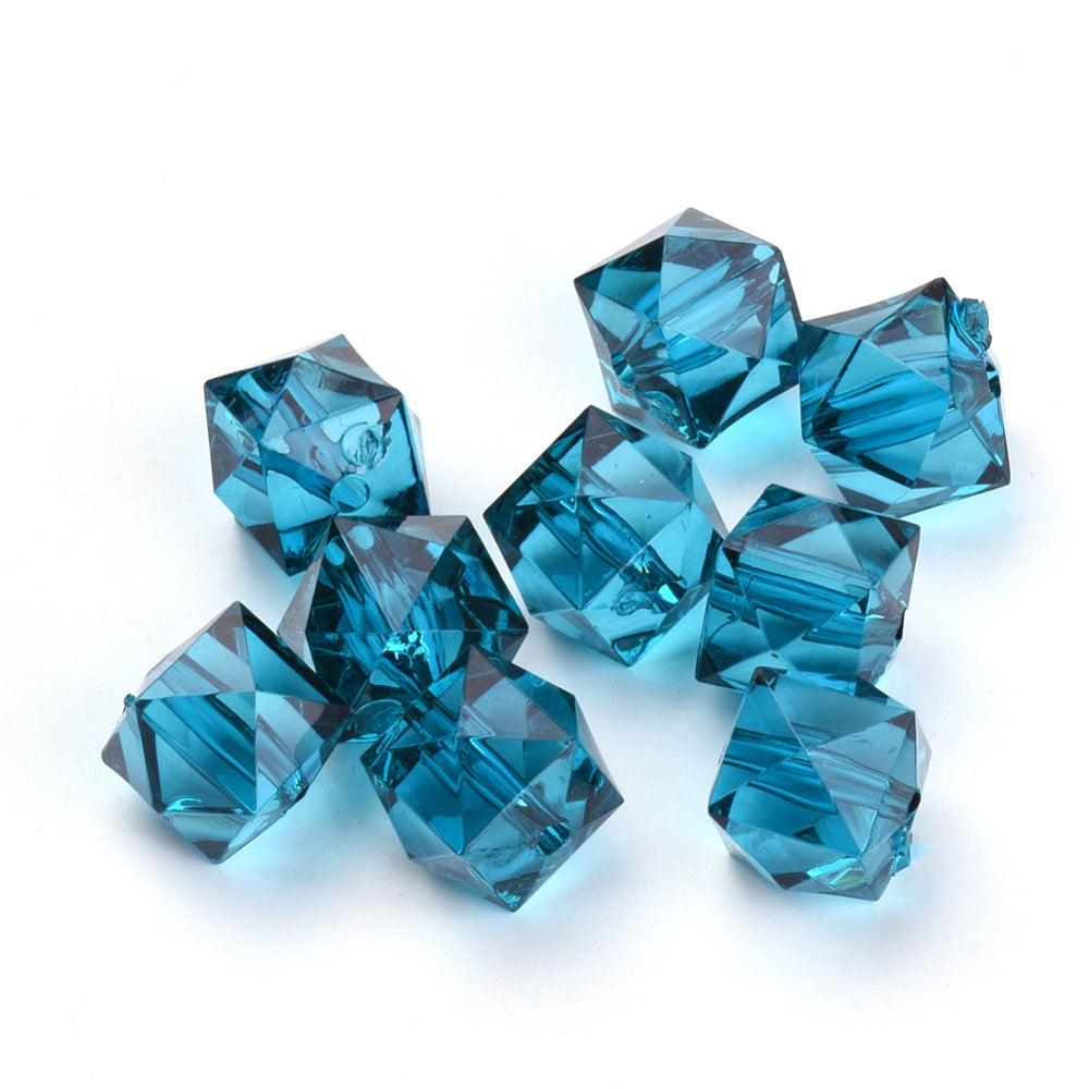 Teal Blue Acrylic Beads Faceted Cube 8mm Pack Of 100+