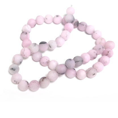 Pink/Black Cherry Blossom Jasper Beads Plain Round 8mm Frosted Strand Of 45+