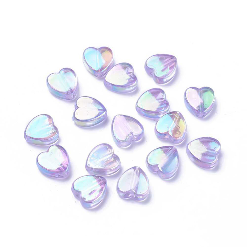 Lilac Acrylic Beads Heart 8.5x9mm AB Iridescent Pack Of 100+