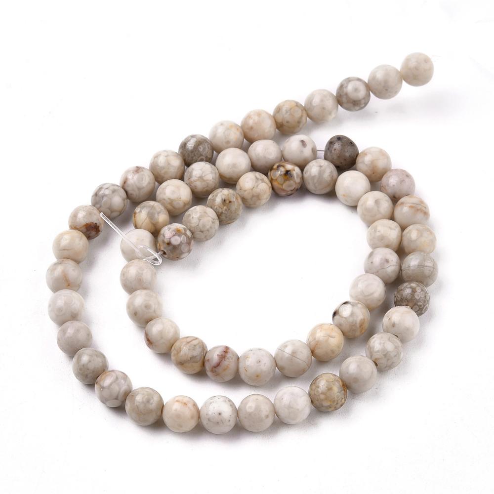 Beige Maifanite Fossil Crinoid Beads Plain Round 6mm Strand Of 60+