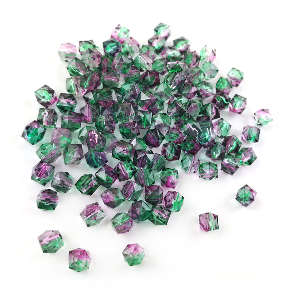 Green/Purple Acrylic Beads Faceted Cube 8mm Pack Of 100+