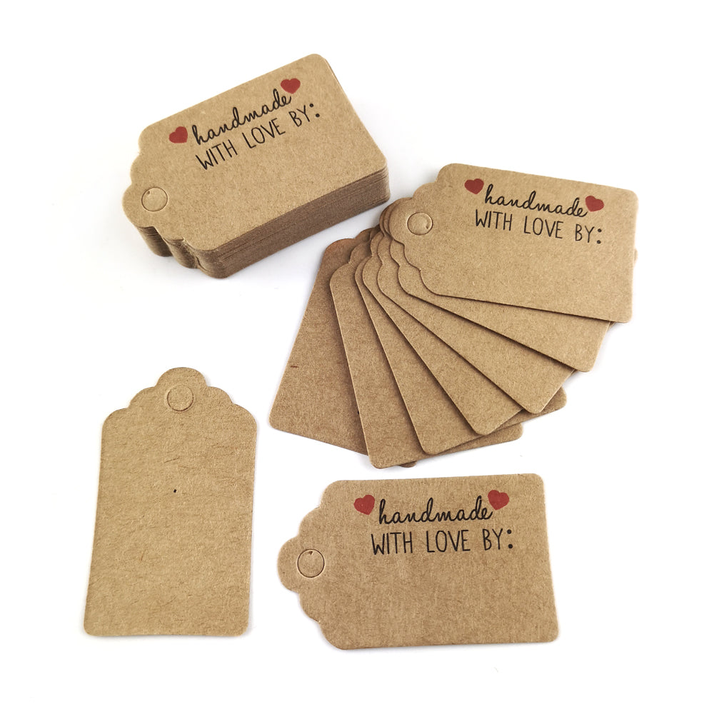 Card Gift Tags Brown 5x3cm Rectangle "Handmade With Love By" Pack Of 40+