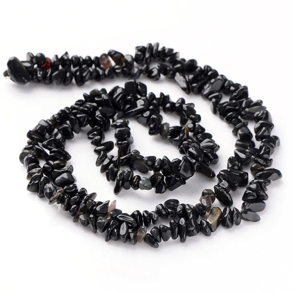 Black Obsidian Beads Chip Approx 5-15mm Long Strand Of 220+