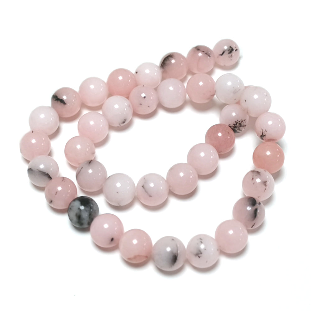Pink/Black Cherry Blossom Jasper Beads Plain Round 10-10.5mm Strand Of 35+
