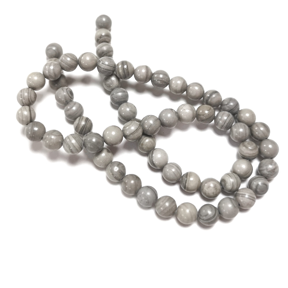 Grey/Silver Line Jasper Beads Plain Round 6mm Strand Of 60+