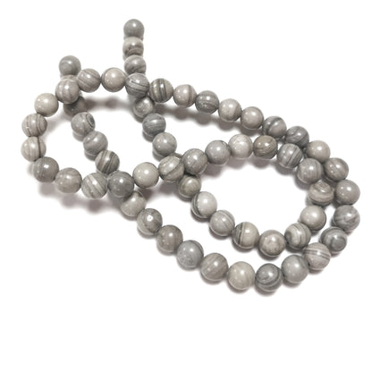 Grey/Silver Line Jasper Beads Plain Round 6mm Strand Of 60+