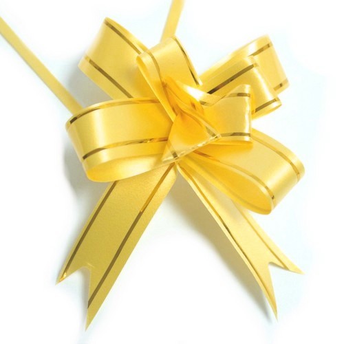 Satin Polyester Drawstring Pull Bows Yellow/Gold 70mm Flower Pack Of 10