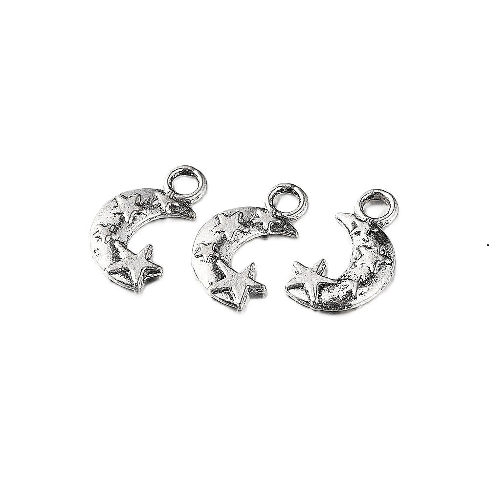 Metal Alloy Moon Charms Antique Silver 19mm Pack Of 10